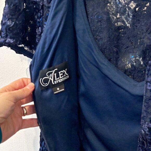 Rosette Sequin Lace Tea-Length Cocktail Dress with Cap Sleeves - Picture 3 of 4